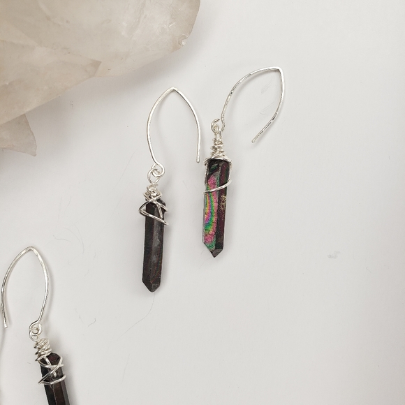Sterling Silver Black Titanium Quartz Earrings - Picture 2 of 3